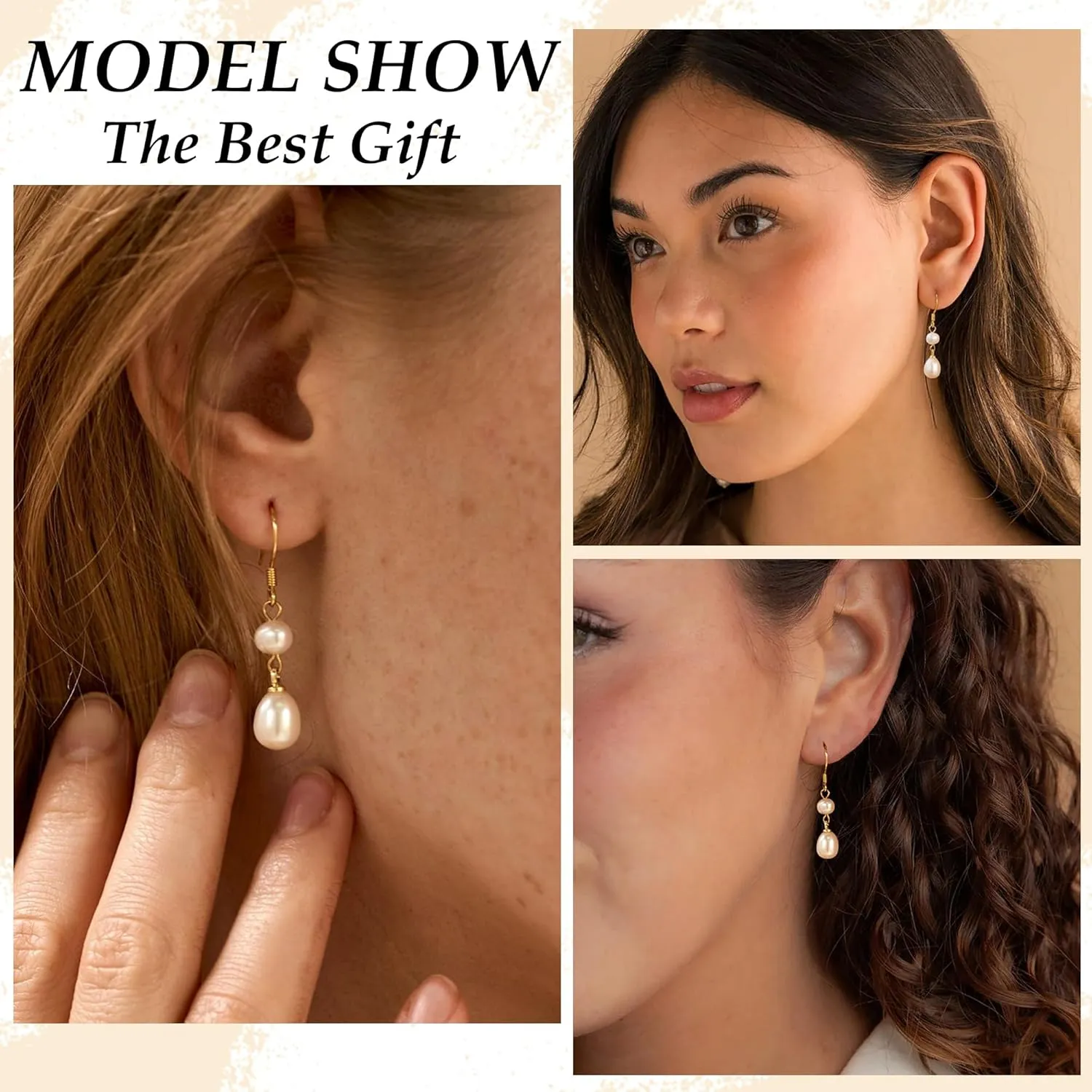 TOBENY Pearl Earrings for Women Trendy Dainty 14K Gold Plated Pearl Dangle Earrings Statement White Pearl Drop Earrings Dangling Bridal Wedding Huggie Hoop Earrings for Women Gifts Jewelry