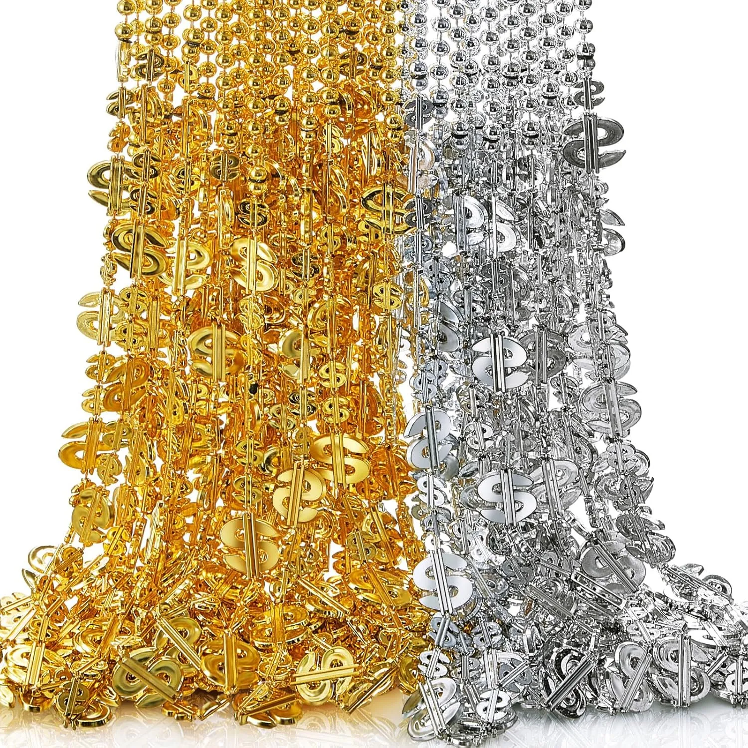 Tondiamo 24 Pcs Mini Gold Silver Chain Dollar Necklace Dollar Sign Pendant Necklace for Men Hip Hop Party Decoration Money Party Plastic Fake Chain for Holiday Costume Supplies Christmas