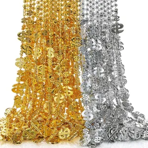 Tondiamo 24 Pcs Mini Gold Silver Chain Dollar Necklace Dollar Sign Pendant Necklace for Men Hip Hop Party Decoration Money Party Plastic Fake Chain for Holiday Costume Supplies Christmas