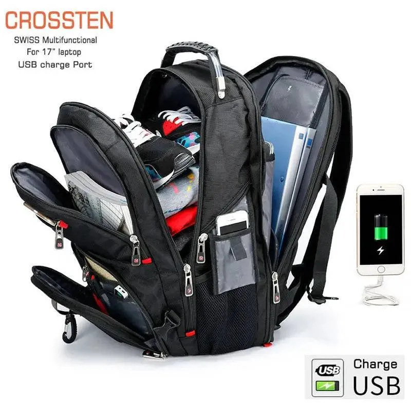 Travel Bag with USB Charging Port, Water Resistant and Swiss-Multifunctional Design