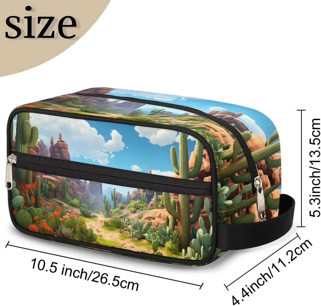 Travel Toiletry Bag for Women Men Cactus Landscape Hanging Cosmetic Bag Waterproof Makeup Bag for Shaving Makeup Toothbrush & Travel Essentials