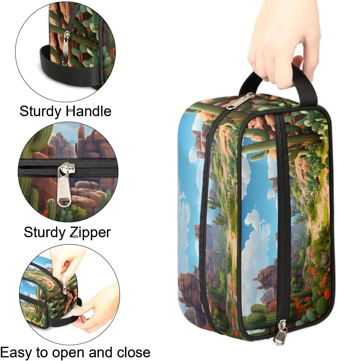 Travel Toiletry Bag for Women Men Cactus Landscape Hanging Cosmetic Bag Waterproof Makeup Bag for Shaving Makeup Toothbrush & Travel Essentials