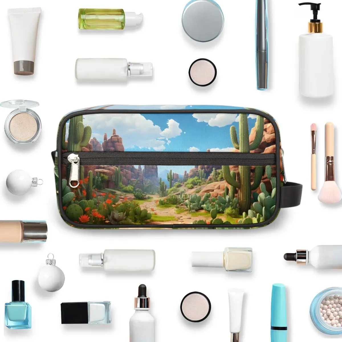 Travel Toiletry Bag for Women Men Cactus Landscape Hanging Cosmetic Bag Waterproof Makeup Bag for Shaving Makeup Toothbrush & Travel Essentials
