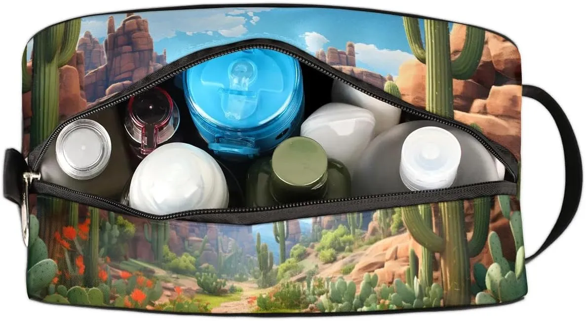 Travel Toiletry Bag for Women Men Cactus Landscape Hanging Cosmetic Bag Waterproof Makeup Bag for Shaving Makeup Toothbrush & Travel Essentials
