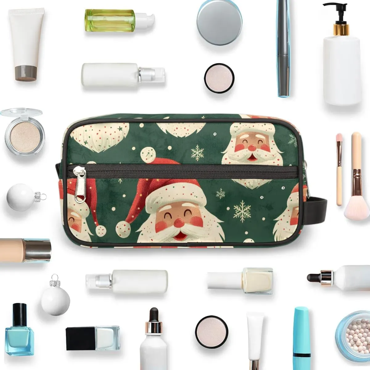 Travel Toiletry Bag for Women Men Christmas Santa Snowflake Hanging Cosmetic Bag Waterproof Makeup Bag for Shaving Makeup Toothbrush & Travel Essentials