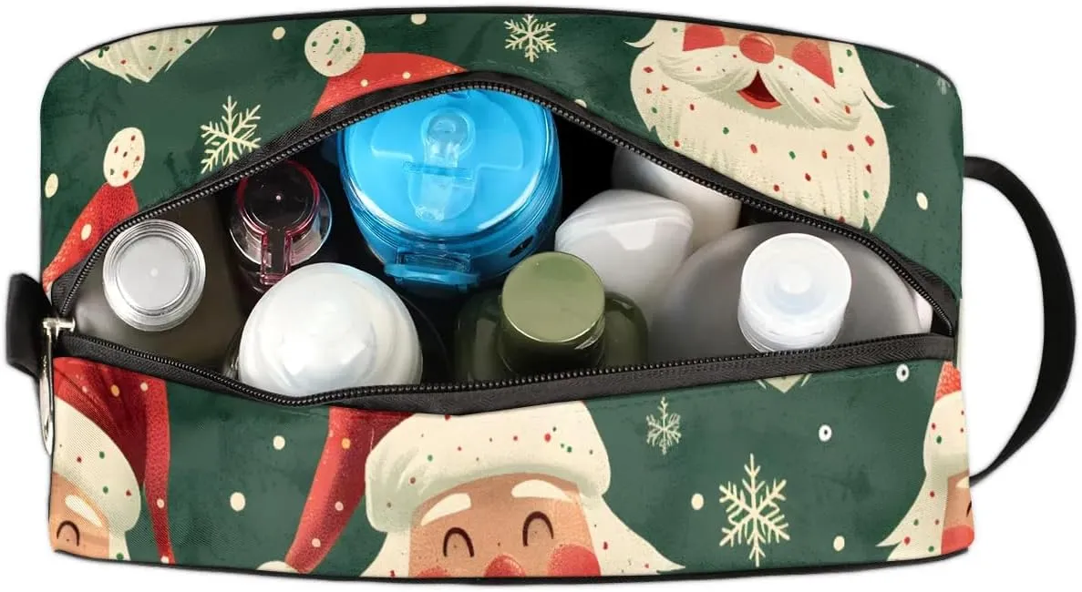 Travel Toiletry Bag for Women Men Christmas Santa Snowflake Hanging Cosmetic Bag Waterproof Makeup Bag for Shaving Makeup Toothbrush & Travel Essentials