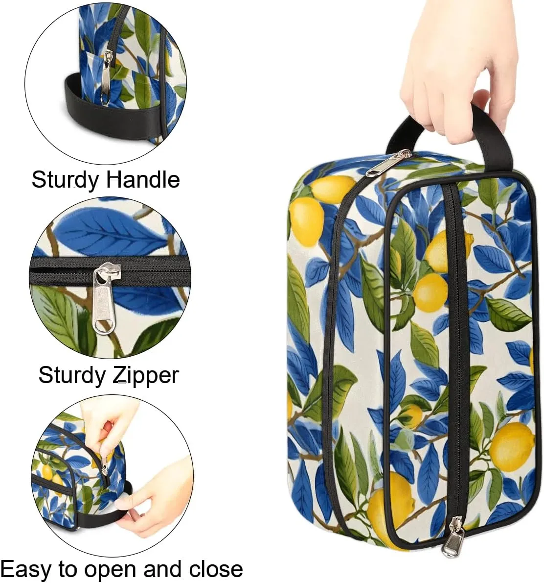 Travel Toiletry Bag for Women Men Lemons Leaves Hanging Cosmetic Bag Waterproof Makeup Bag for Shaving Makeup Toothbrush & Travel Essentials