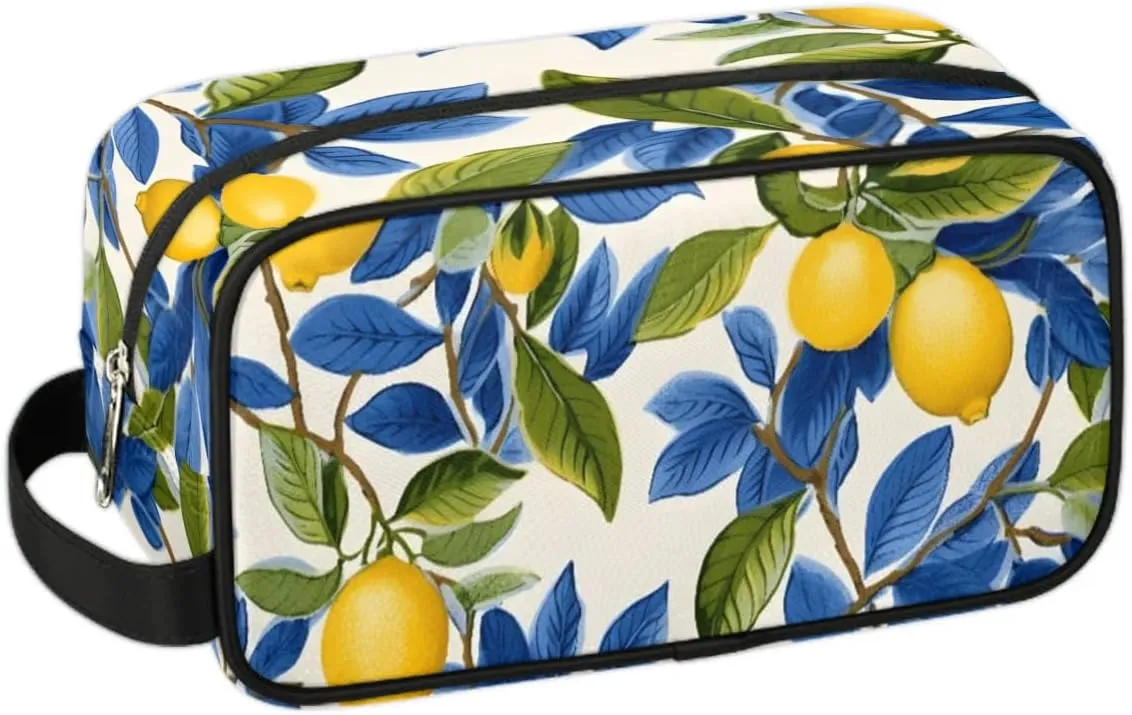 Travel Toiletry Bag for Women Men Lemons Leaves Hanging Cosmetic Bag Waterproof Makeup Bag for Shaving Makeup Toothbrush & Travel Essentials