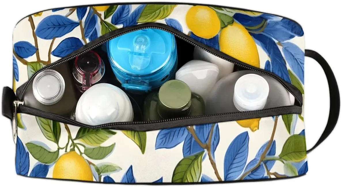 Travel Toiletry Bag for Women Men Lemons Leaves Hanging Cosmetic Bag Waterproof Makeup Bag for Shaving Makeup Toothbrush & Travel Essentials