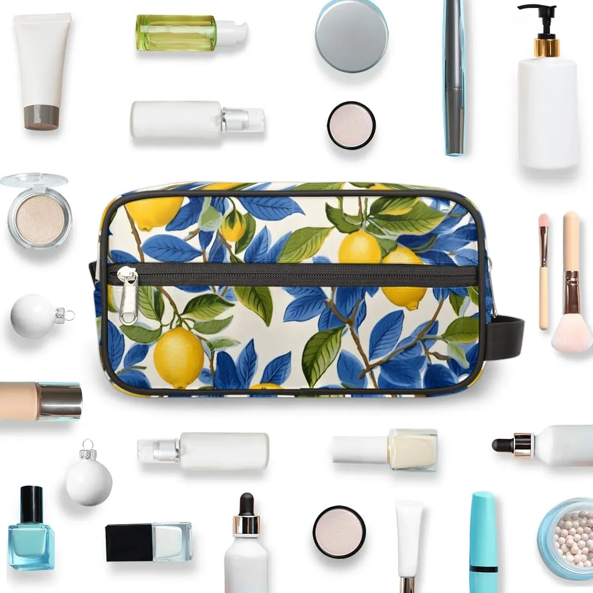 Travel Toiletry Bag for Women Men Lemons Leaves Hanging Cosmetic Bag Waterproof Makeup Bag for Shaving Makeup Toothbrush & Travel Essentials