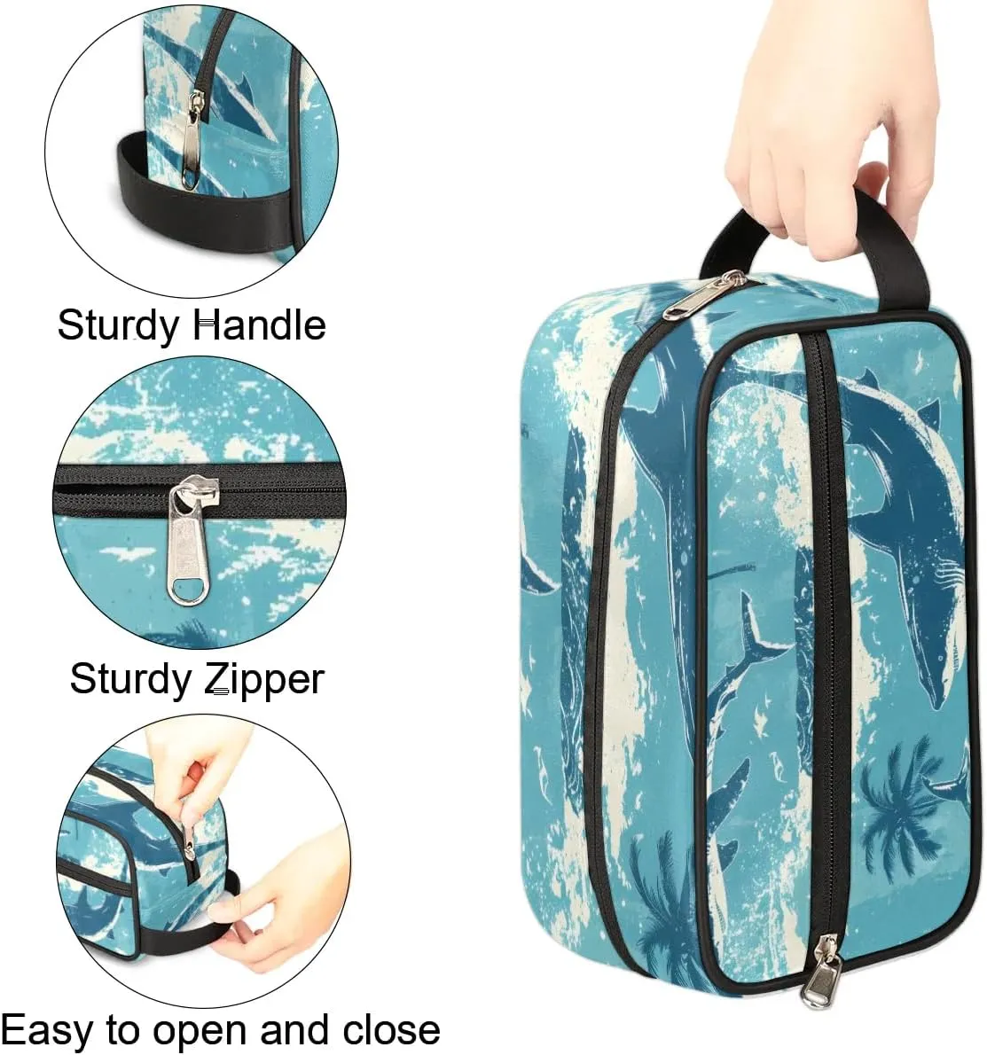 Travel Toiletry Bag for Women Men Palm Tree Sharks Hanging Cosmetic Bag Waterproof Makeup Bag for Shaving Makeup Toothbrush & Travel Essentials