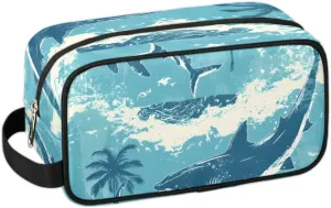 Travel Toiletry Bag for Women Men Palm Tree Sharks Hanging Cosmetic Bag Waterproof Makeup Bag for Shaving Makeup Toothbrush & Travel Essentials