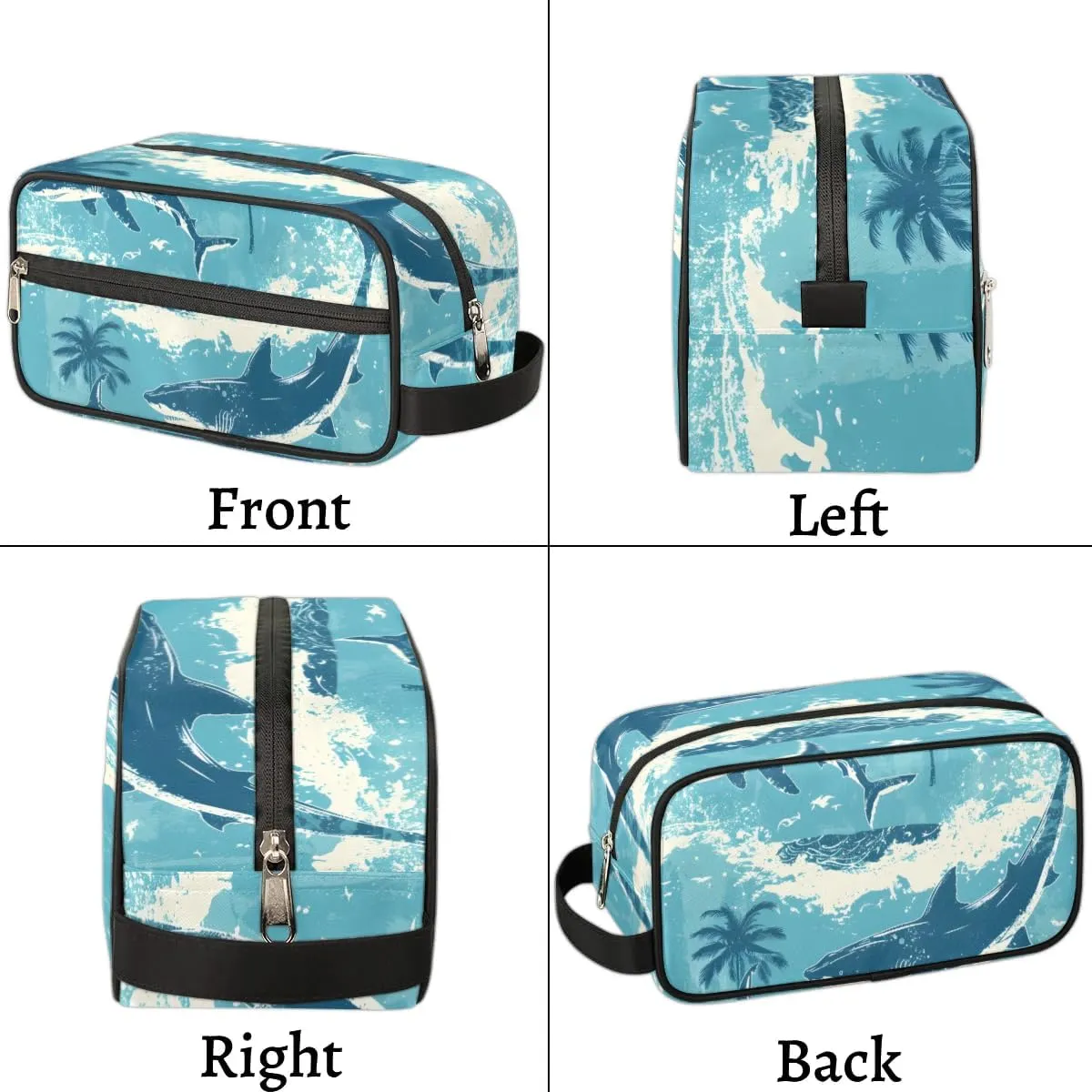 Travel Toiletry Bag for Women Men Palm Tree Sharks Hanging Cosmetic Bag Waterproof Makeup Bag for Shaving Makeup Toothbrush & Travel Essentials