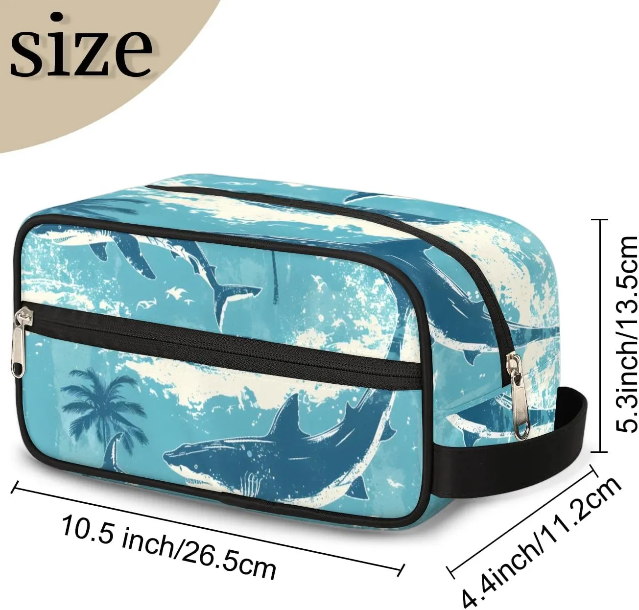Travel Toiletry Bag for Women Men Palm Tree Sharks Hanging Cosmetic Bag Waterproof Makeup Bag for Shaving Makeup Toothbrush & Travel Essentials