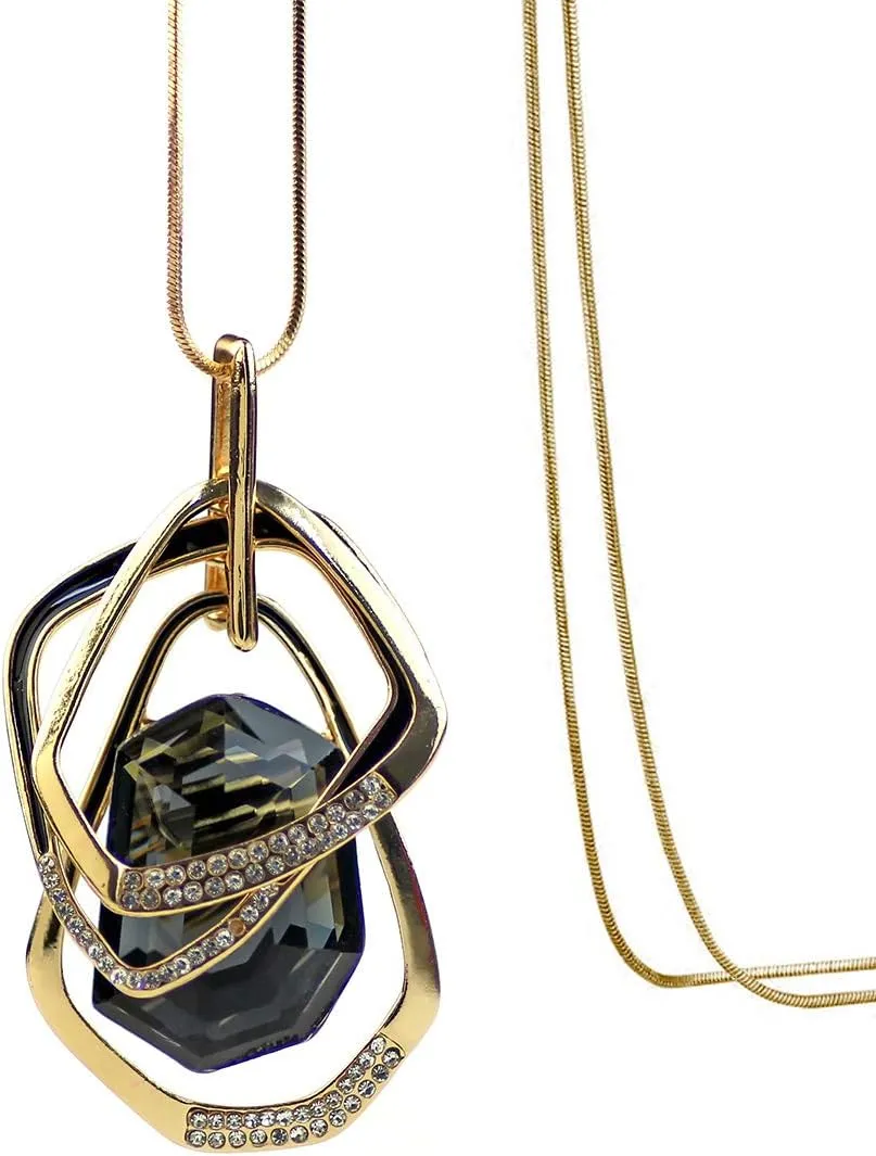 Triple Layer Pendant Necklace Long Statement Pendant Necklace Long Sweater Chain | Long Necklaces for Women | Summer Necklaces | Jewelry for Girls | Boho Necklaces for Women