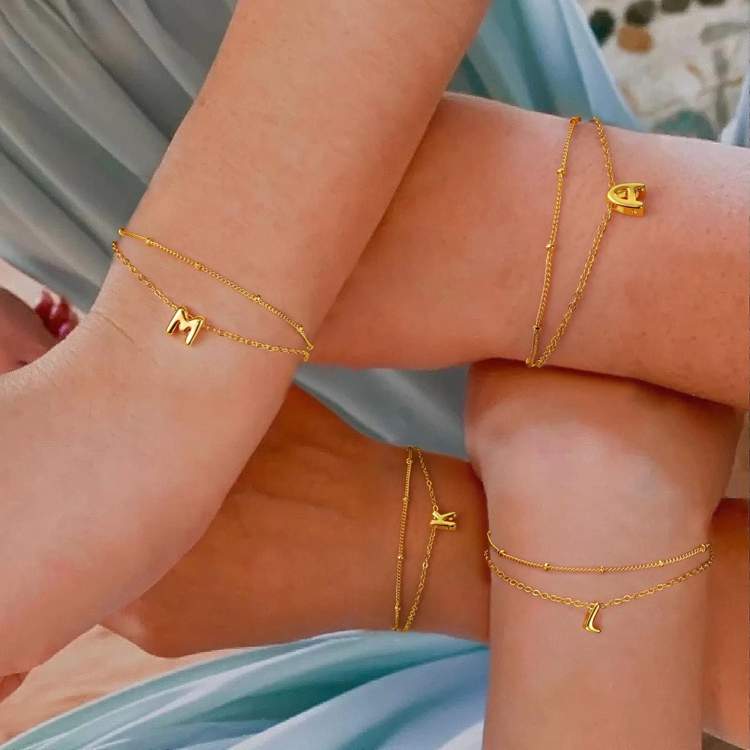 Turandoss Letter A-Z Bracelets for Women Teen Girls - Layered Gold Bracelets, Dainty 18k Gold Bracelets for Women Friendship Bracelets Preppy Bracelets, Teen Girl Gifts Trendy Stuff