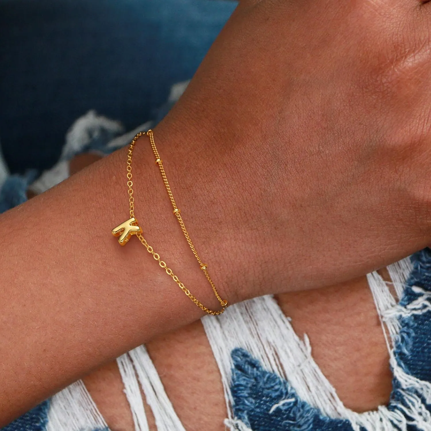 Turandoss Letter A-Z Bracelets for Women Teen Girls - Layered Gold Bracelets, Dainty 18k Gold Bracelets for Women Friendship Bracelets Preppy Bracelets, Teen Girl Gifts Trendy Stuff