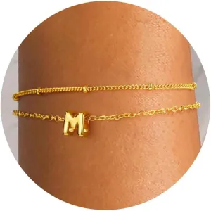 Turandoss Letter A-Z Bracelets for Women Teen Girls - Layered Gold Bracelets, Dainty 18k Gold Bracelets for Women Friendship Bracelets Preppy Bracelets, Teen Girl Gifts Trendy Stuff