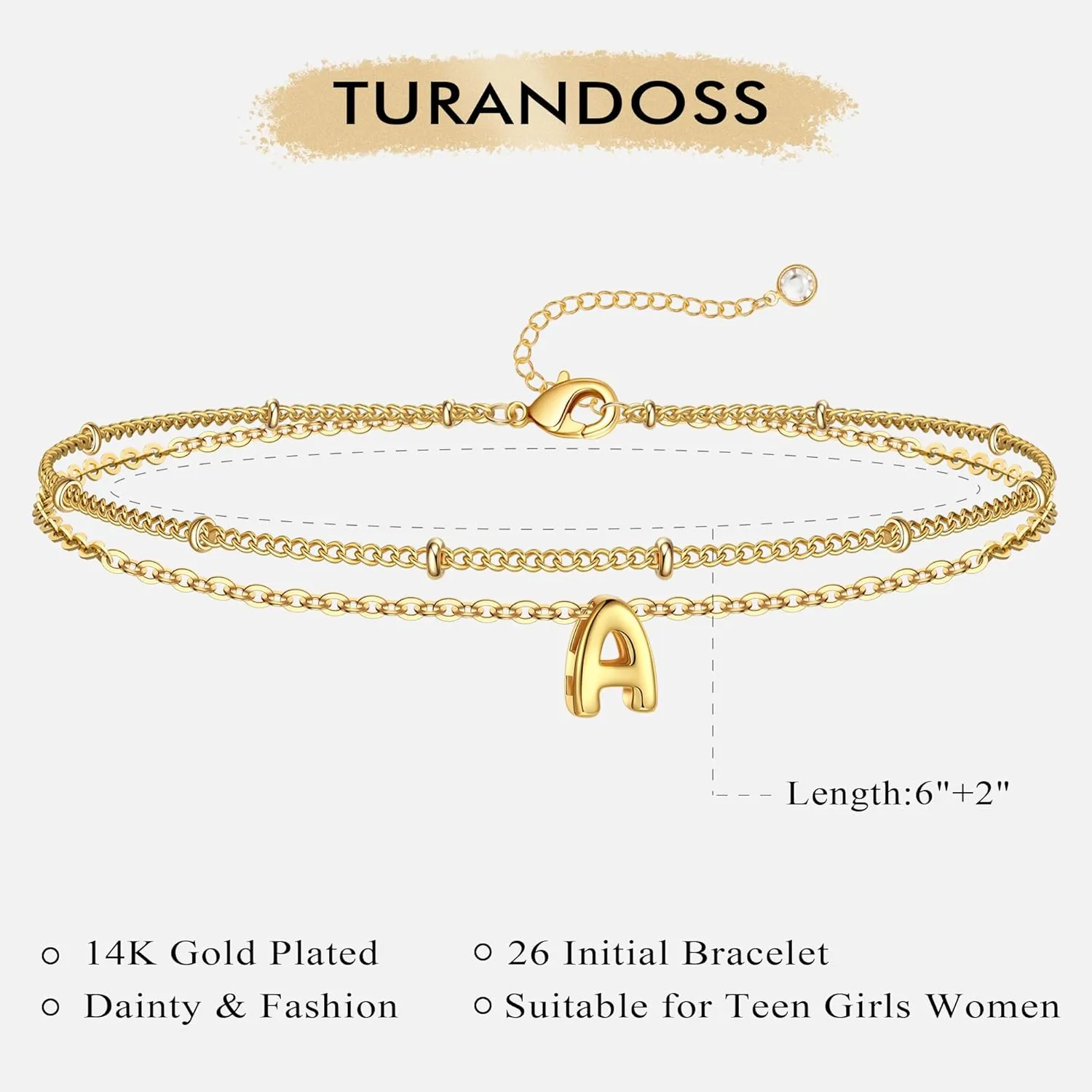 Turandoss Letter A-Z Bracelets for Women Teen Girls - Layered Gold Bracelets, Dainty 18k Gold Bracelets for Women Friendship Bracelets Preppy Bracelets, Teen Girl Gifts Trendy Stuff