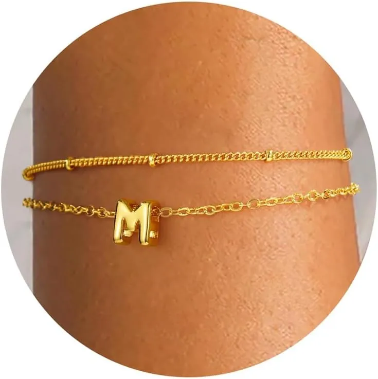 Turandoss Letter A-Z Bracelets for Women Teen Girls - Layered Gold Bracelets, Dainty 18k Gold Bracelets for Women Friendship Bracelets Preppy Bracelets, Teen Girl Gifts Trendy Stuff