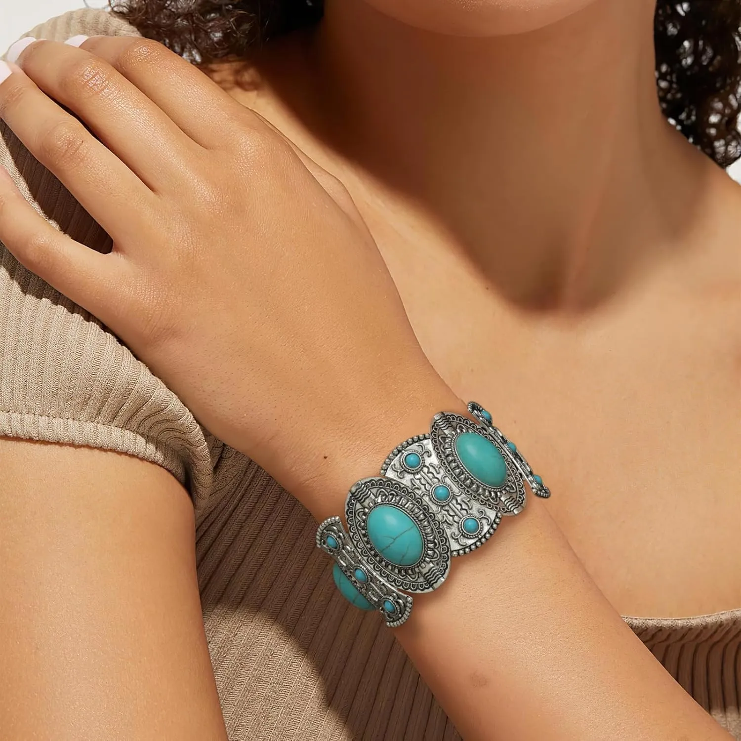Turquoise Beaded Stretch Bracelets Bohemian Stackable Bracelets Y2K Summer Beach Bracelets Jewelry for Women