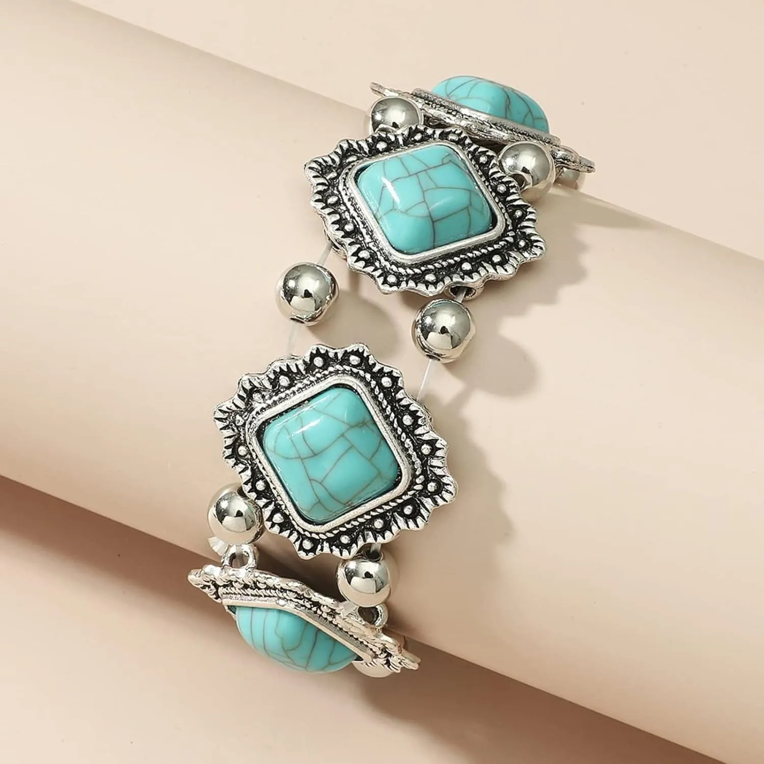 Turquoise Beaded Stretch Bracelets Bohemian Stackable Bracelets Y2K Summer Beach Bracelets Jewelry for Women