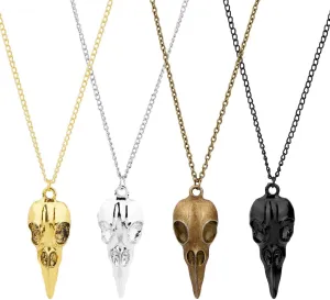 UNICRAFTALE 4 Pcs 4 Colors Raven Skull Necklaces Alloy Crow Skull Necklaces Norse Viking Necklaces Vintage Pendant Necklaces Antique Bronze Bird Skull Necklaces Jewelry for Men Women