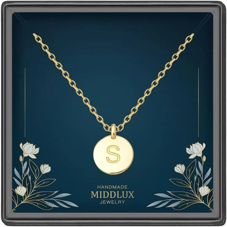 Unique Personalized Gifts for Her, Letter Double Side Engraved Disc Pendant Necklace, Initial Necklaces for Women Girls