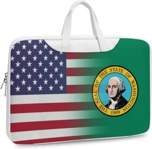 U.S.A Washington State Flag Leather Bag Laptop Case Slim Water Resistant Computer Bags with Handle Briefcase for Work