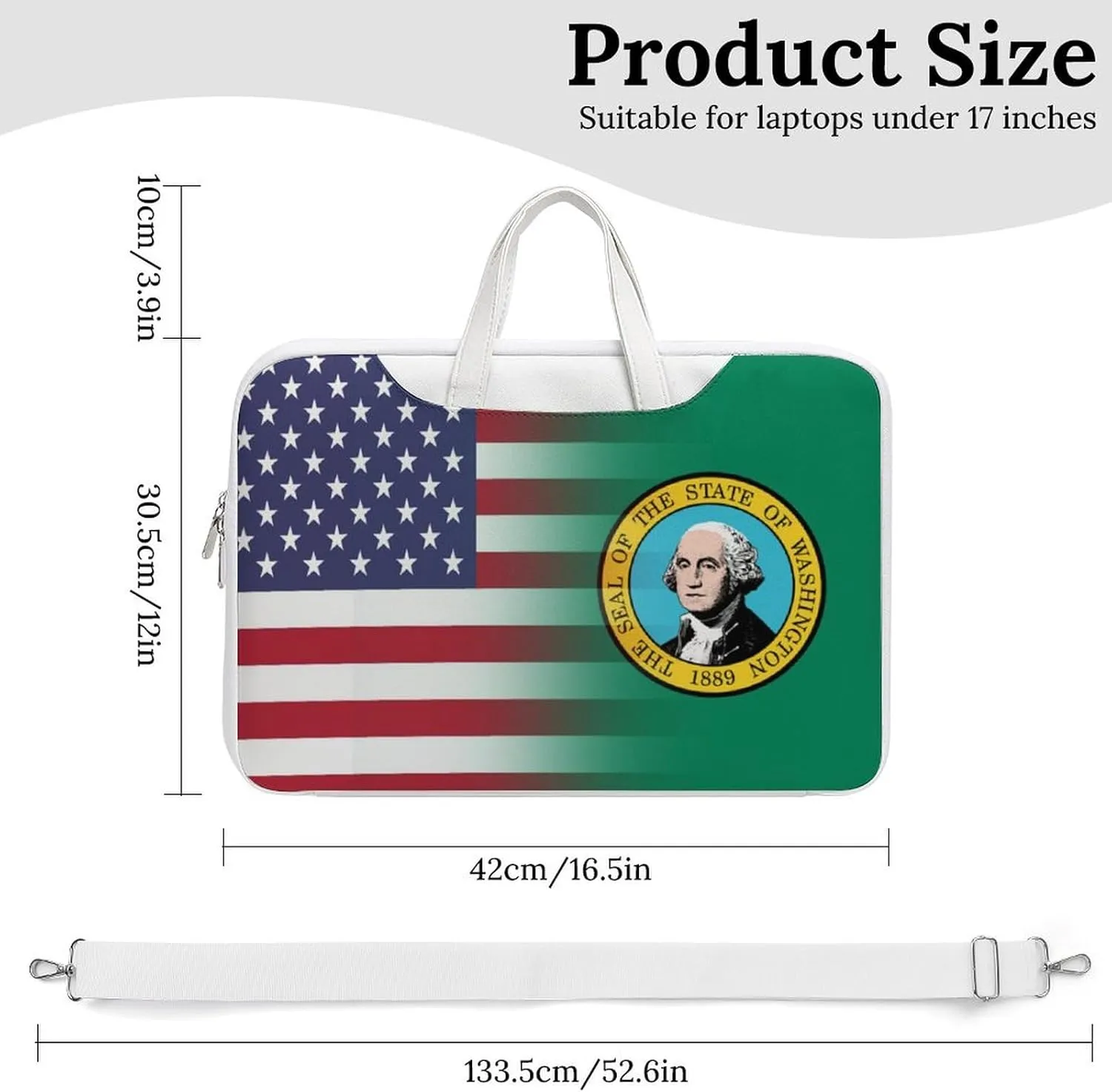 U.S.A Washington State Flag Leather Bag Laptop Case Slim Water Resistant Computer Bags with Handle Briefcase for Work