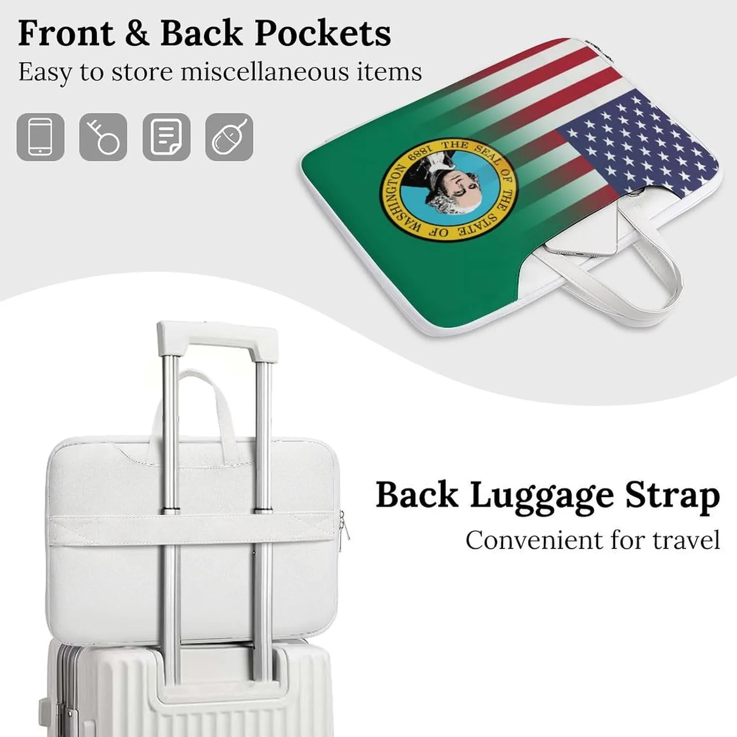 U.S.A Washington State Flag Leather Bag Laptop Case Slim Water Resistant Computer Bags with Handle Briefcase for Work