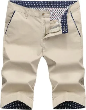 USTZFTBCL Men's Cotton Summer Korean Slim Fit Breathable Straight Mid-Length Casual Shorts