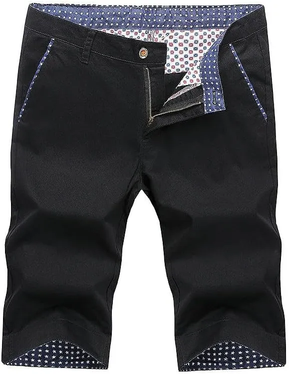USTZFTBCL Men's Cotton Summer Korean Slim Fit Breathable Straight Mid-Length Casual Shorts
