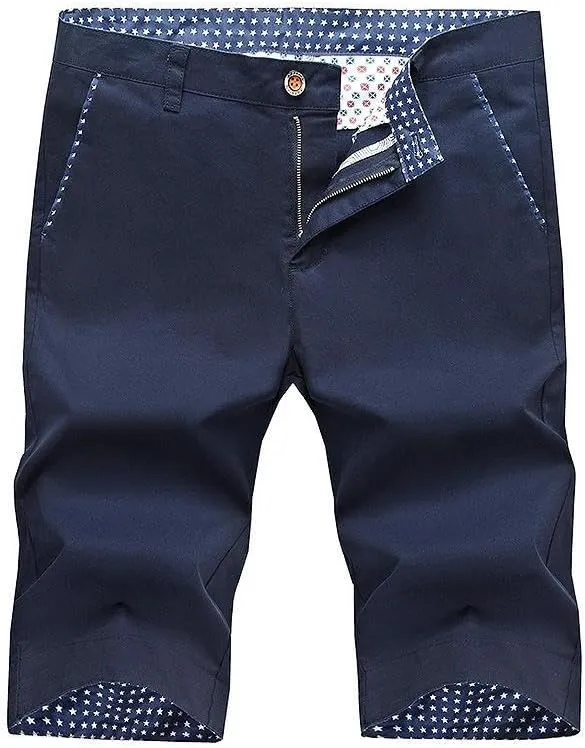 USTZFTBCL Men's Cotton Summer Korean Slim Fit Breathable Straight Mid-Length Casual Shorts