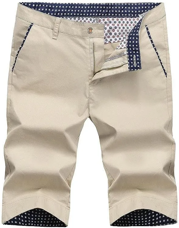 USTZFTBCL Men's Cotton Summer Korean Slim Fit Breathable Straight Mid-Length Casual Shorts