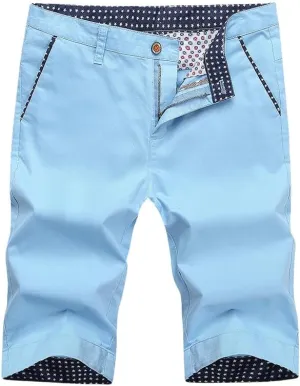 USTZFTBCL Men's Cotton Summer Korean Slim Fit Breathable Straight Mid-Length Casual Shorts