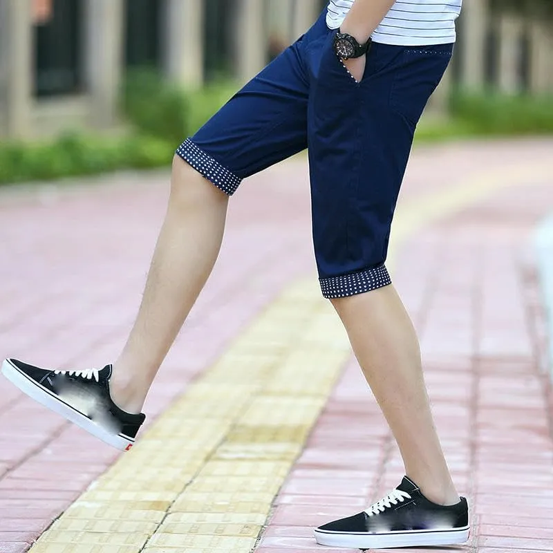 USTZFTBCL Men's Cotton Summer Korean Slim Fit Breathable Straight Mid-Length Casual Shorts