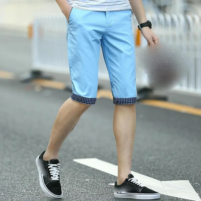USTZFTBCL Men's Cotton Summer Korean Slim Fit Breathable Straight Mid-Length Casual Shorts