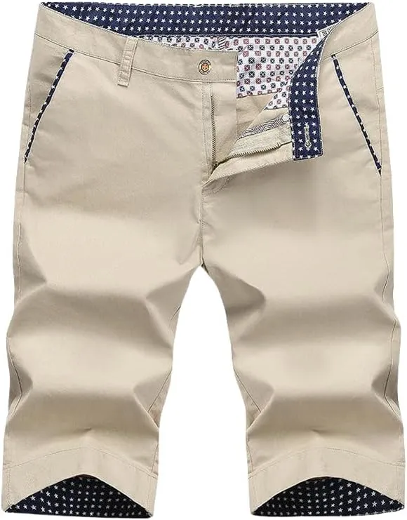 USTZFTBCL Men's Cotton Summer Korean Slim Fit Breathable Straight Mid-Length Casual Shorts