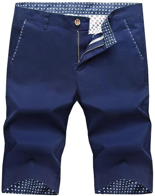 USTZFTBCL Men's Cotton Summer Korean Slim Fit Breathable Straight Mid-Length Casual Shorts