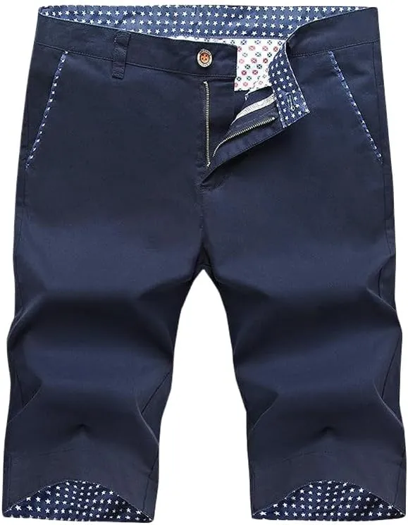 USTZFTBCL Men's Cotton Summer Korean Slim Fit Breathable Straight Mid-Length Casual Shorts