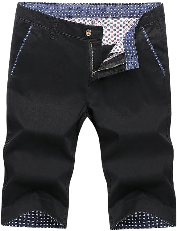 USTZFTBCL Men's Cotton Summer Korean Slim Fit Breathable Straight Mid-Length Casual Shorts