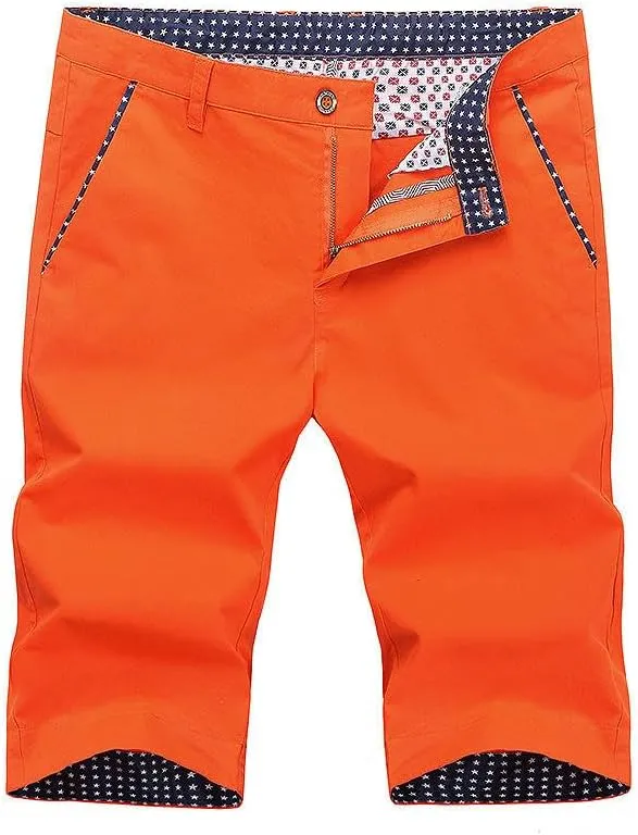 USTZFTBCL Men's Cotton Summer Korean Slim Fit Breathable Straight Mid-Length Casual Shorts