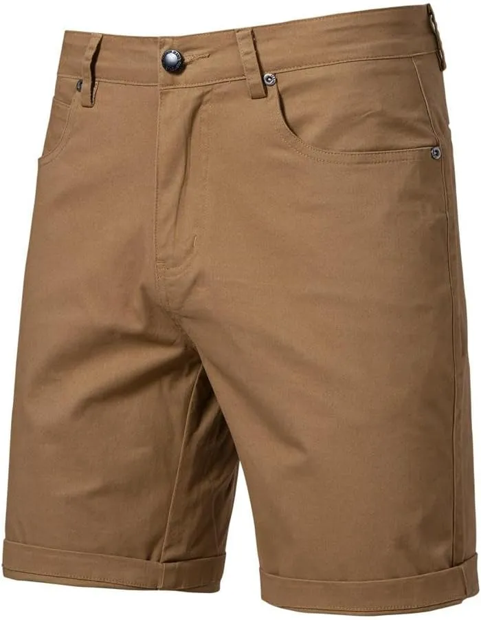 USTZFTBCL Summer Men's Cotton Casual Straight Leg Slim Fit Mid-Length Solid Color Shorts