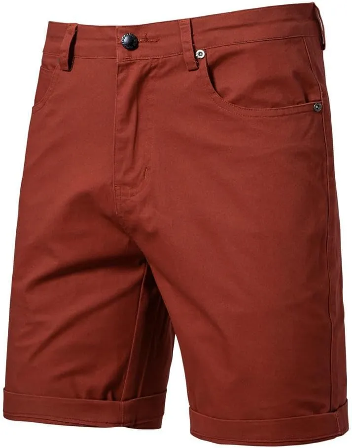 USTZFTBCL Summer Men's Cotton Casual Straight Leg Slim Fit Mid-Length Solid Color Shorts