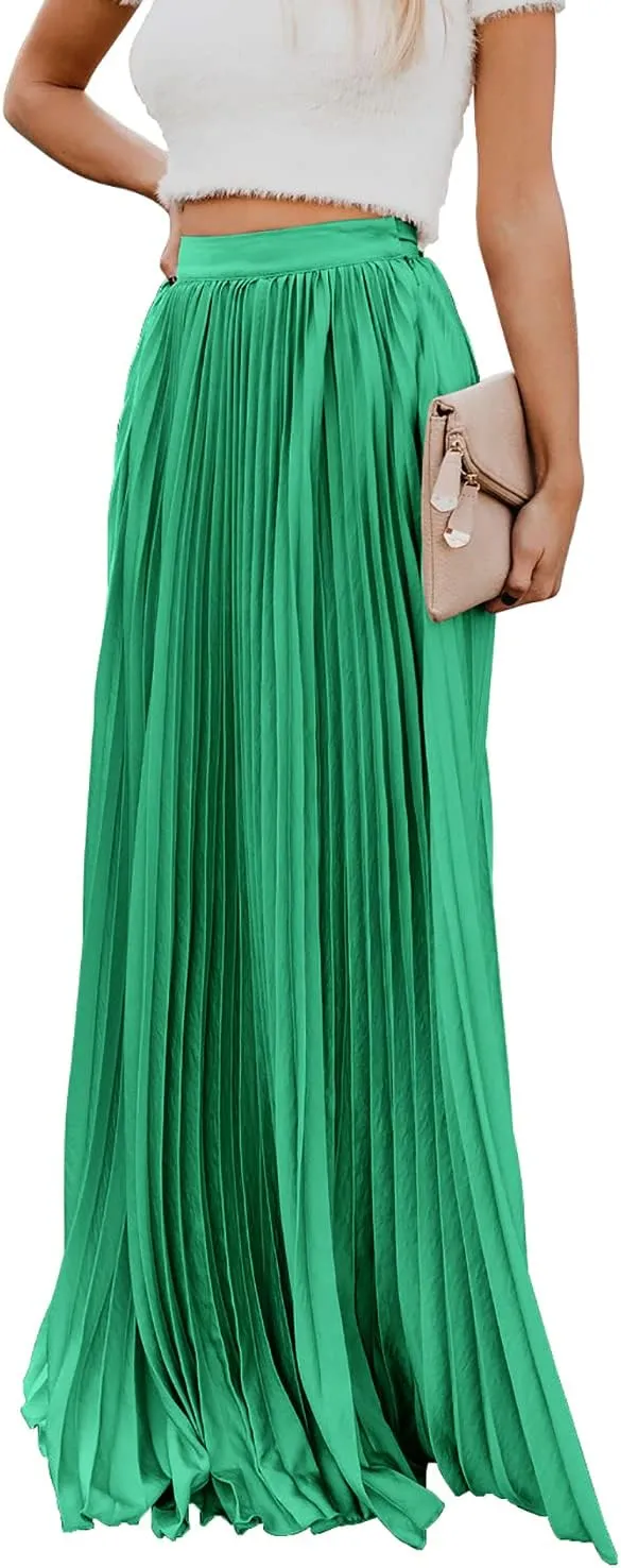 utcoco Women's Elegant Maxi Skirt High Waisted Pleated Chiffon Long Skirts for Women