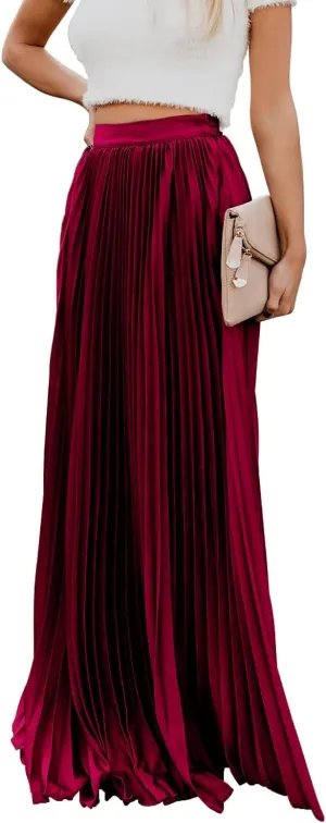 utcoco Women's Elegant Maxi Skirt High Waisted Pleated Chiffon Long Skirts for Women