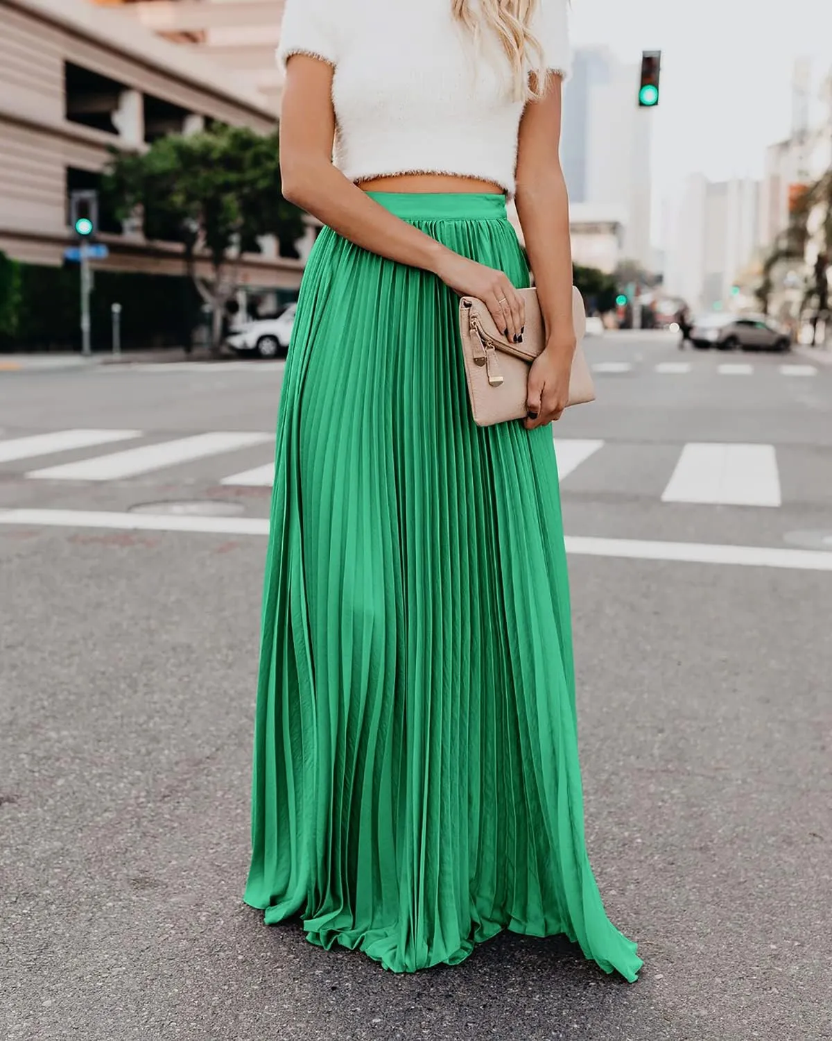 utcoco Women's Elegant Maxi Skirt High Waisted Pleated Chiffon Long Skirts for Women