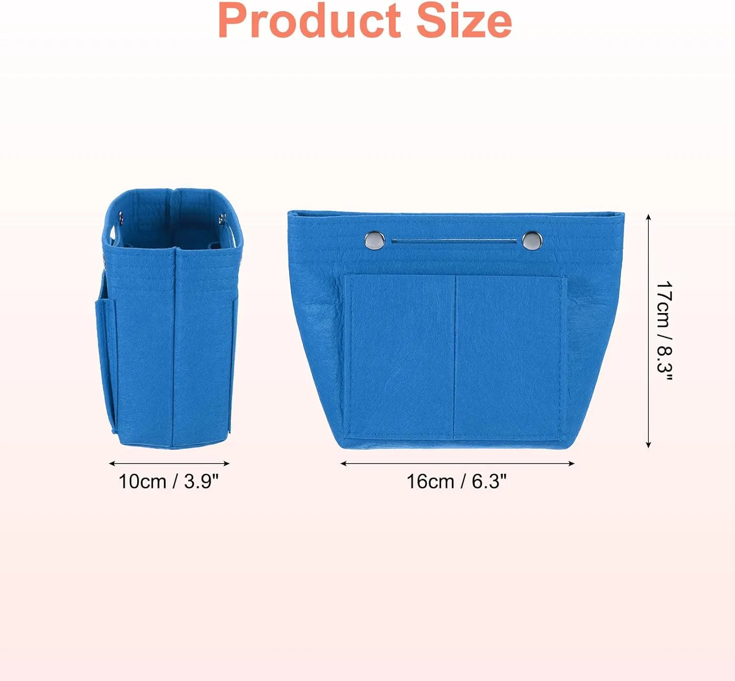 uxcell Purse Organizer Insert, Portable Felt Organizer Bags with Snap Multiple Compartments Purse Liner for Domed Satchel, Tote Bag, Handbag Shaper (6.7" x 3.9" x 6.3", Blue)