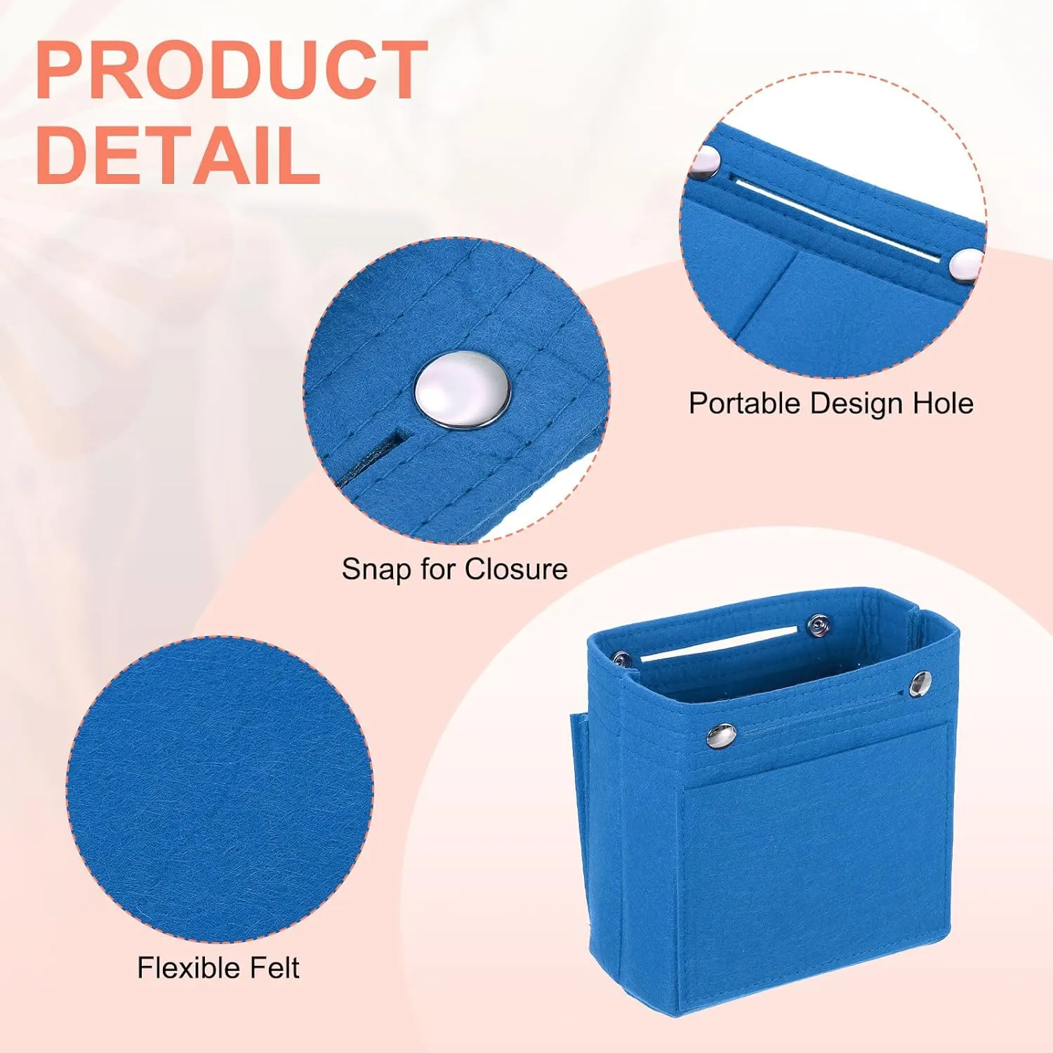 uxcell Purse Organizer Insert, Portable Felt Organizer Bags with Snap Multiple Compartments Purse Liner for Domed Satchel, Tote Bag, Handbag Shaper (6.7" x 3.9" x 6.3", Blue)